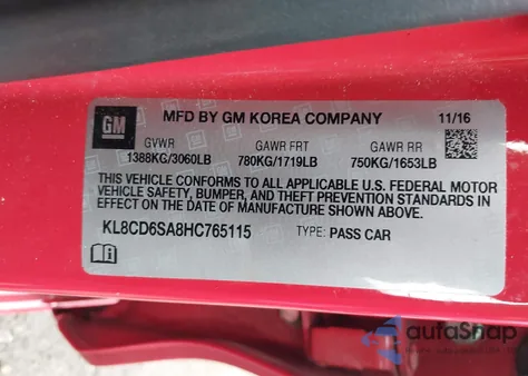 2017 Chevrolet Spark 1Lt Cvt from USA, damaged, VIN KL8CD6SA8HC765115